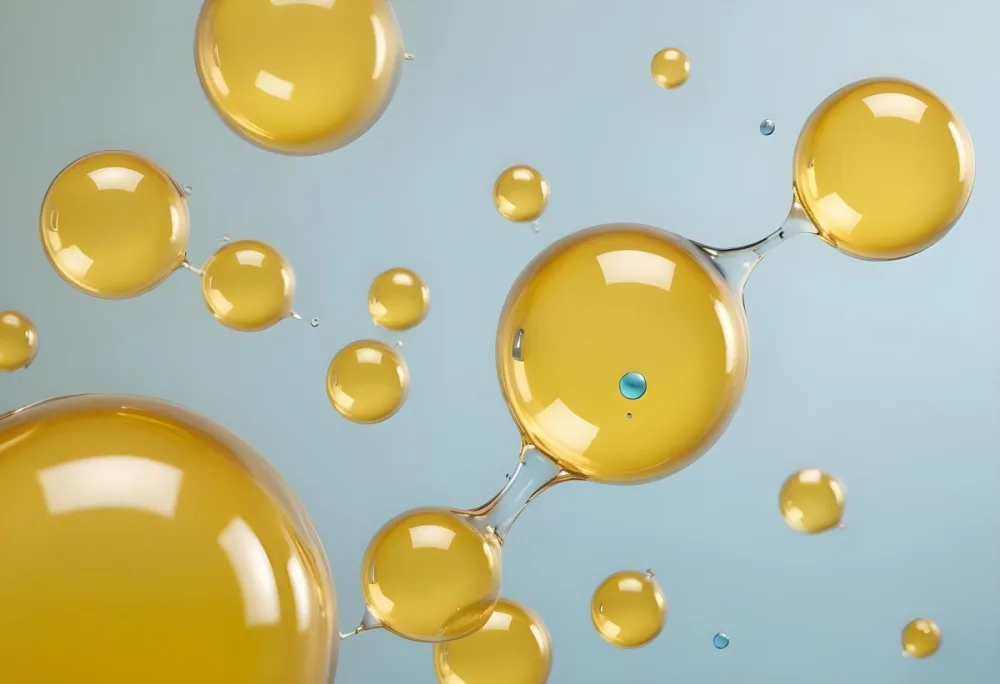 Transparent Bubbles With Blue Liquid Inside Floating In The Air Yellow Background Macro Photography Studio Shot Product Photography Clean And Minimalist 7 Efc2