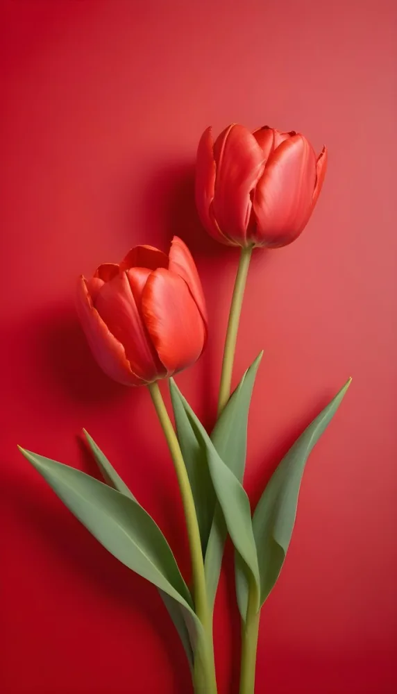 Two Red Tulips Against A Red Background 107 93d8