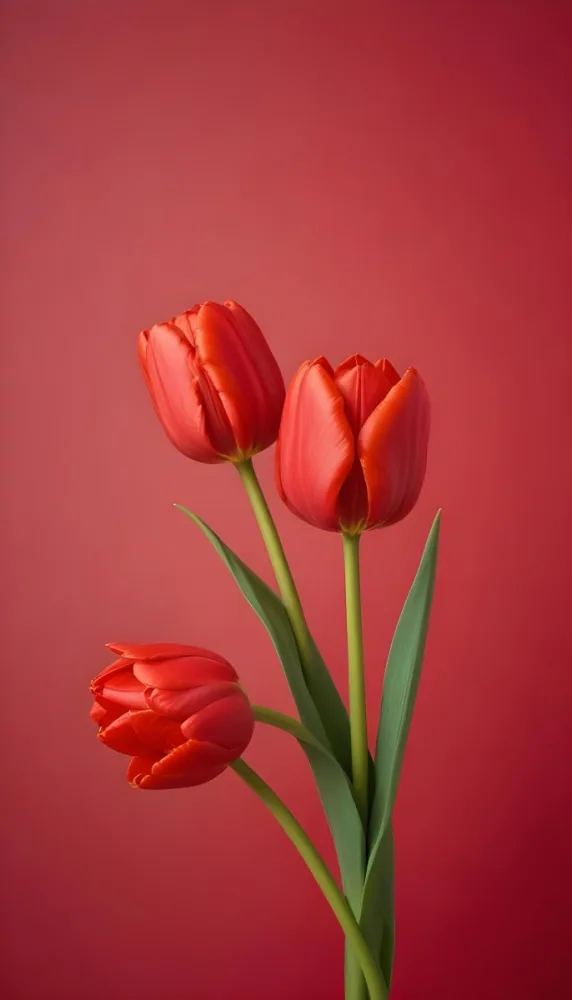 Two Red Tulips Against A Red Background 110 4b9b