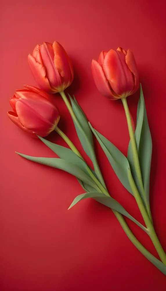 Two Red Tulips Against A Red Background 136 03a5