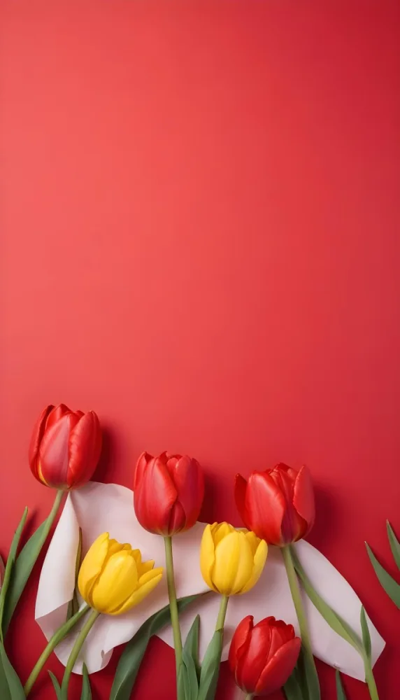 Two Red Tulips Against A Red Background 158 Fd5c