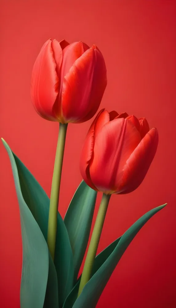 Two Red Tulips Against A Red Background 28 9d04
