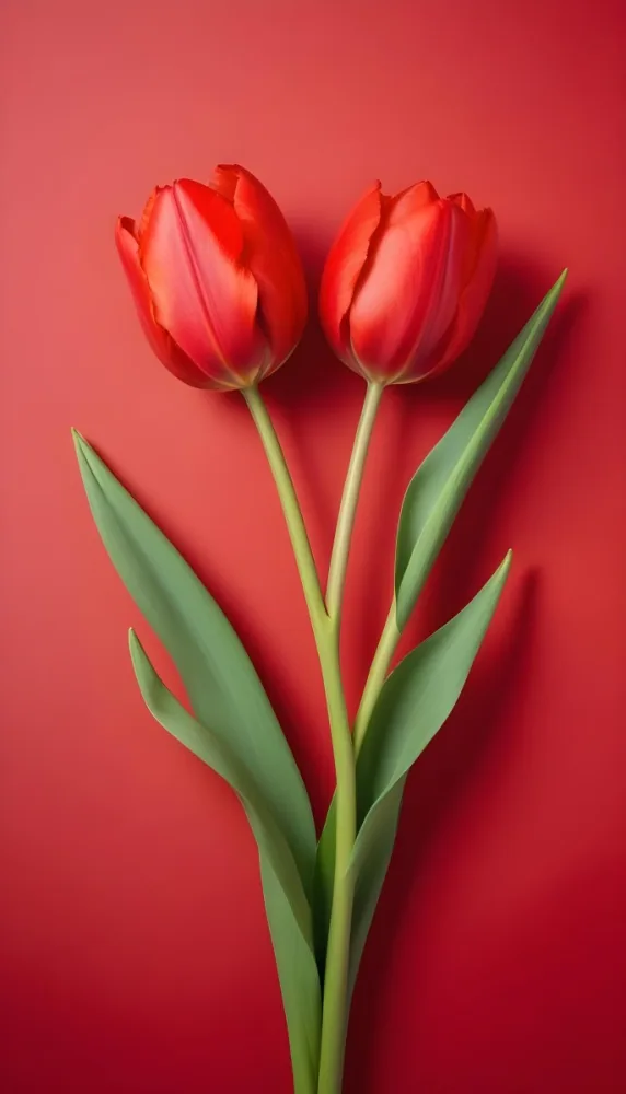 Two Red Tulips Against A Red Background 31 23fe