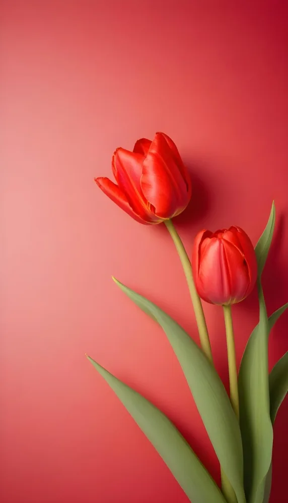 Two Red Tulips Against A Red Background 49 5f22