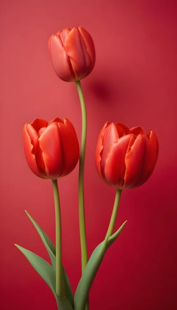 Two Red Tulips Against A Red Background 94 4086