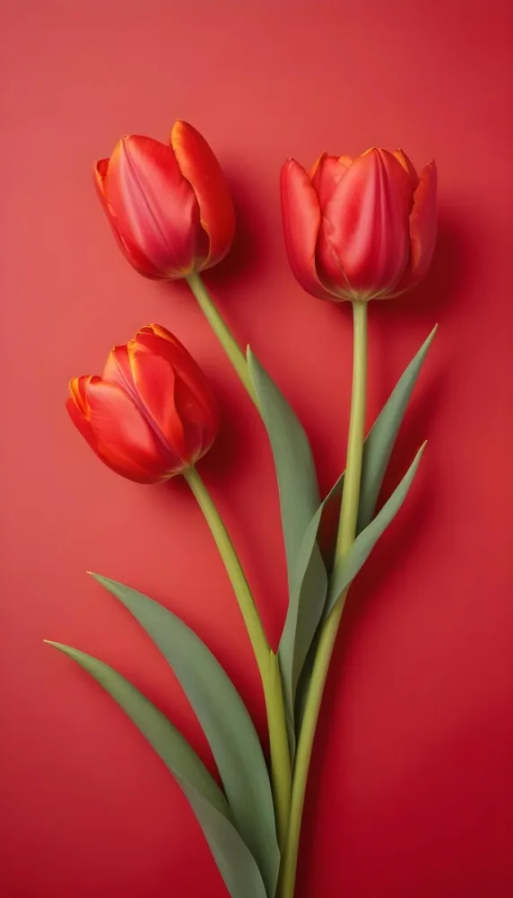 Two Red Tulips Against A Red Background 95 93a5
