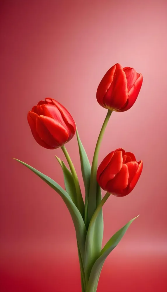 Two Red Tulips Against A Red Background 97 Fef9