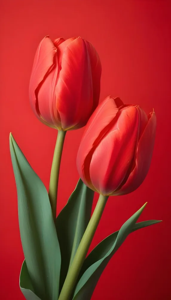 Two Red Tulips Against A Red Background 98 8d15