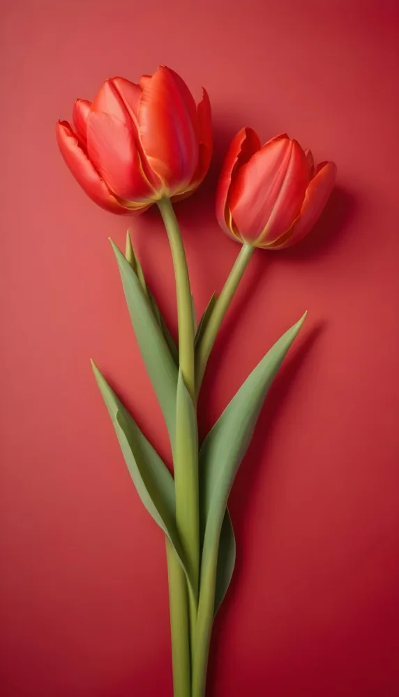 Two Red Tulips Against A Red Background 99 2f12
