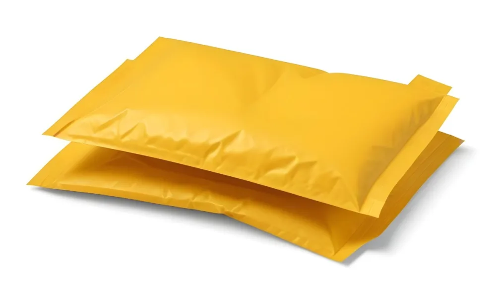 Two Yellow Bubble Mailers Stacked On Top Of Each Other The Top One Slightly Overlapping The Bottom One On A White Background 10 7906