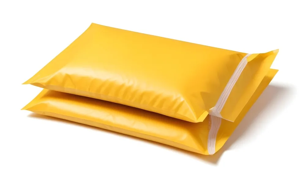 Two Yellow Bubble Mailers Stacked On Top Of Each Other The Top One Slightly Overlapping The Bottom One On A White Background 11 6410