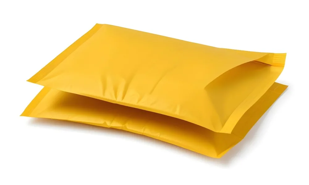 Two Yellow Bubble Mailers Stacked On Top Of Each Other The Top One Slightly Overlapping The Bottom One On A White Background 3 28c5