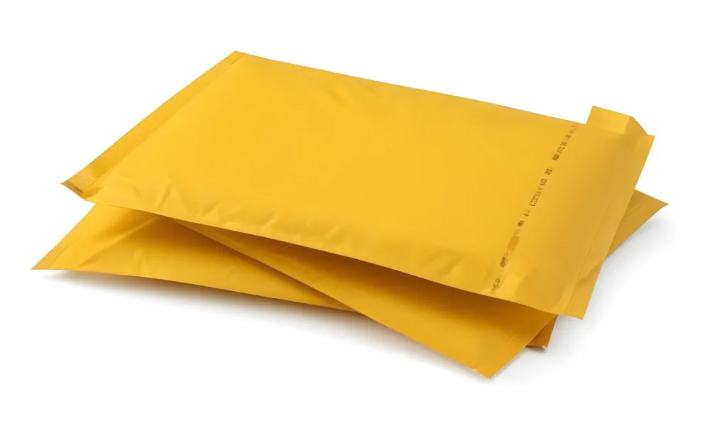 Two Yellow Bubble Mailers Stacked On Top Of Each Other The Top One Slightly Overlapping The Bottom One On A White Background 6 53ab