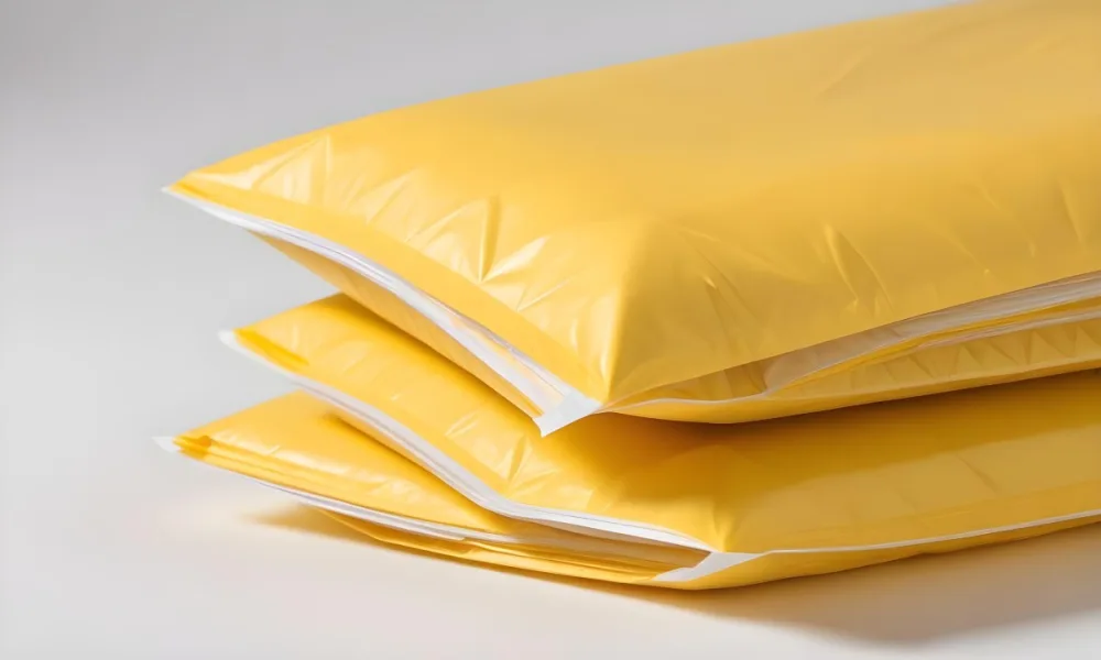 Two Yellow Bubble Mailers Stacked On Top Of Each Other The Top One Slightly Overlapping The Bottom One On A White Background 7 De66