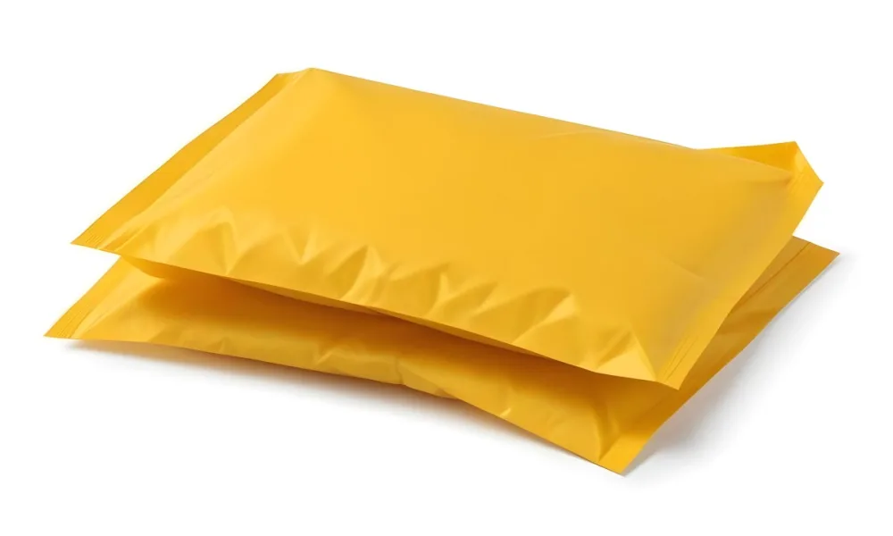 Two Yellow Bubble Mailers Stacked On Top Of Each Other The Top One Slightly Overlapping The Bottom One On A White Background 8 170c