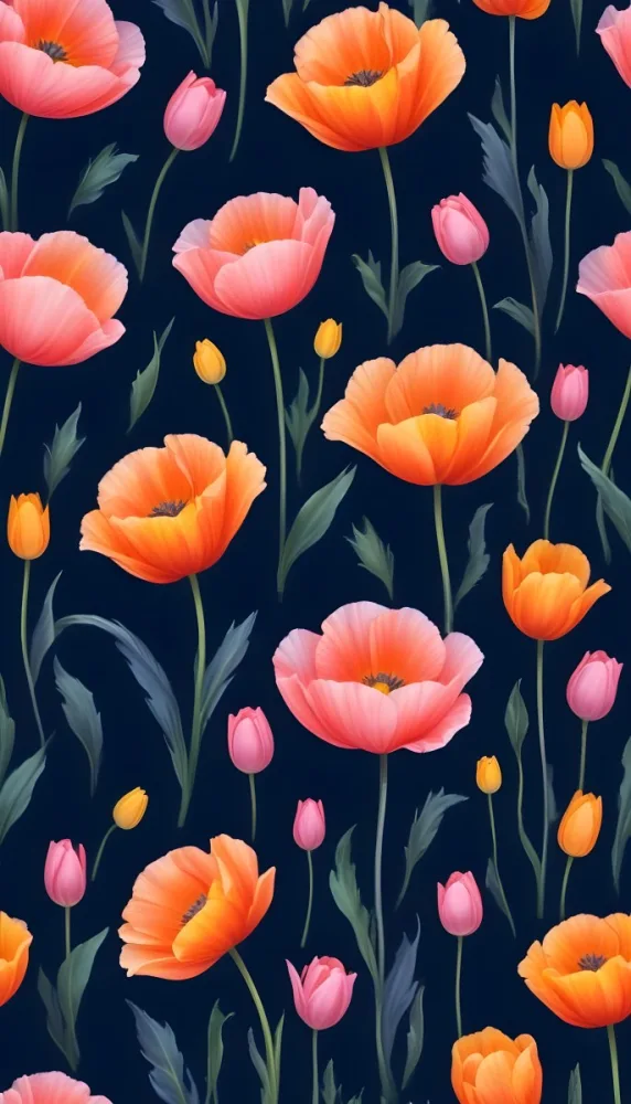 Vibrant And Colorful Flowers Including Pink Purple And Orange Poppies Or Similar Blooms Against A Dark Blue Background 81 5d17