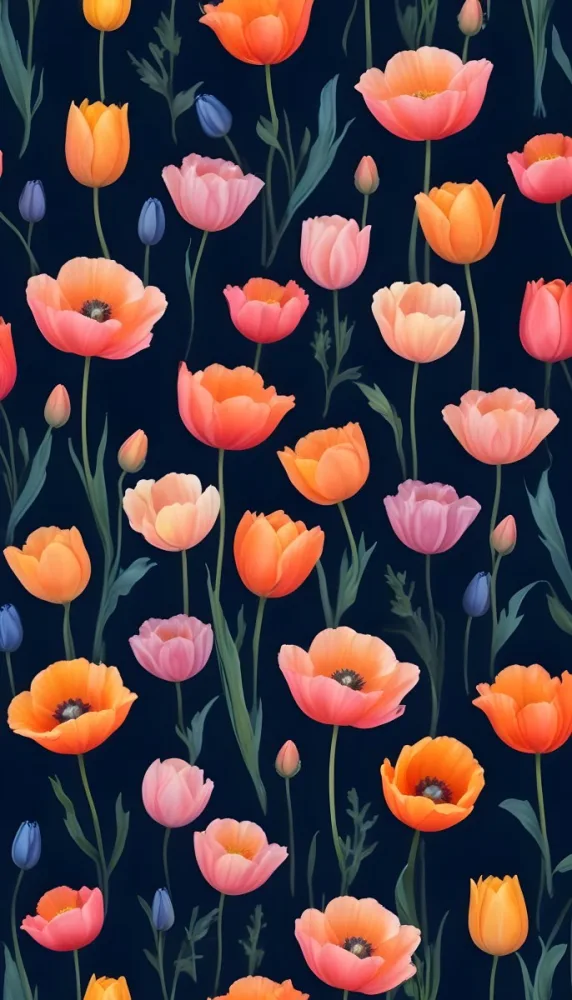 Vibrant And Colorful Flowers Including Pink Purple And Orange Poppies Or Similar Blooms Against A Dark Blue Background 98 2f8e
