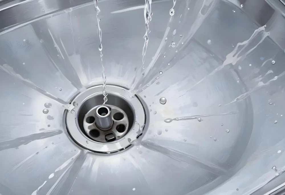 Water Running Down A Metal Sink Drain The Water Is Clear And Has Bubbles The Sink Is Made Of Stainless Steel 11 014e