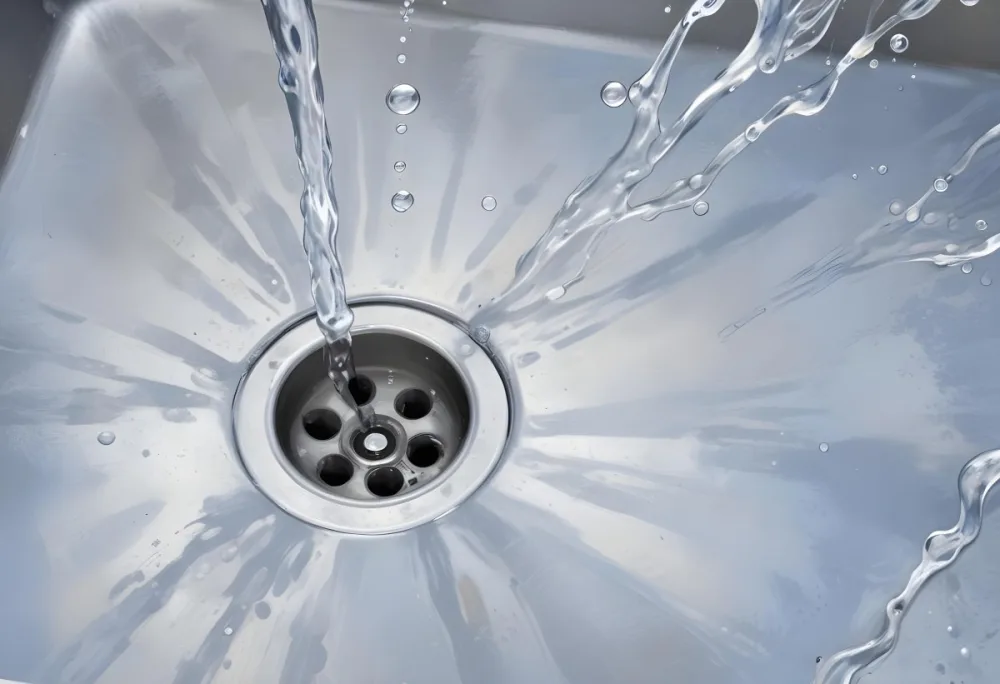 Water Running Down A Metal Sink Drain The Water Is Clear And Has Bubbles The Sink Is Made Of Stainless Steel 5 Dc71