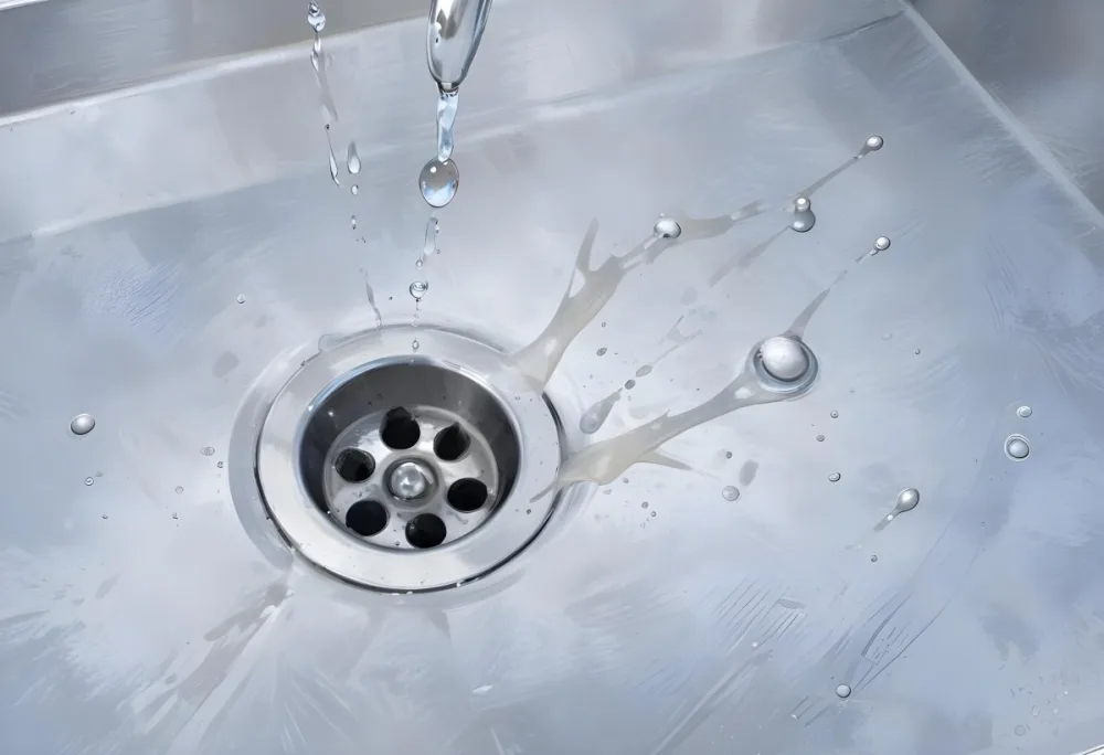 Water Running Down A Metal Sink Drain The Water Is Clear And Has Bubbles The Sink Is Made Of Stainless Steel 8 C044