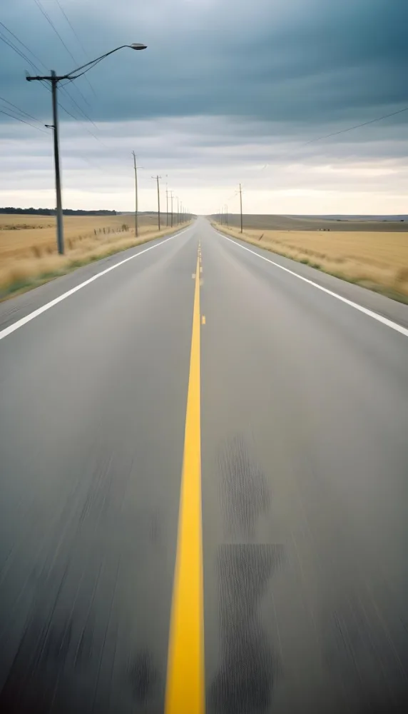 35mm Film Photography A Blurred Image Of A Road With Yellow Center Lines Indicating High Speed Motion High Detail 9 72b9