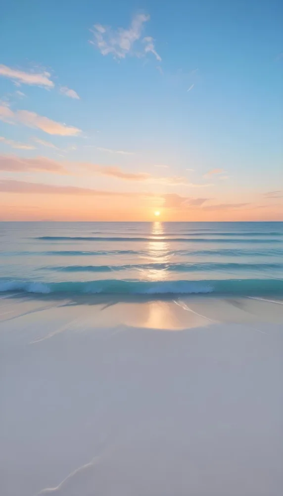 A Beach With White Sand And A Calm Turquoise Sea Under A Pastel Colored Sky At Sunset 13 5c05