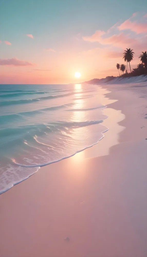 A Beach With White Sand And A Calm Turquoise Sea Under A Pastel Colored Sky At Sunset 16 C8cd