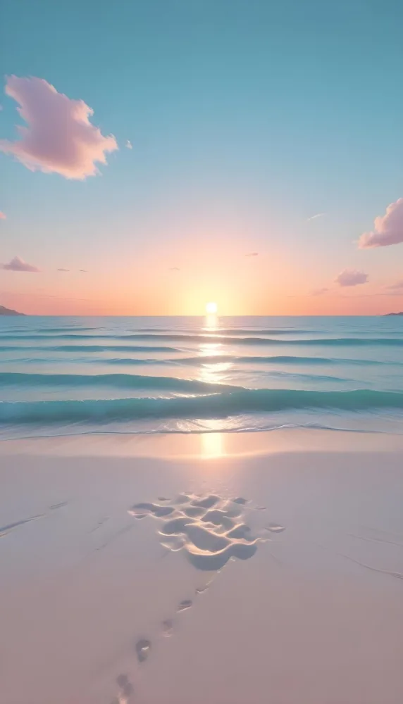 A Beach With White Sand And A Calm Turquoise Sea Under A Pastel Colored Sky At Sunset 22 Ed91