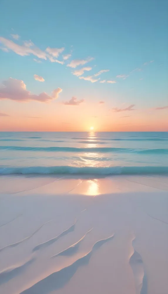 A Beach With White Sand And A Calm Turquoise Sea Under A Pastel Colored Sky At Sunset 24 Ea07