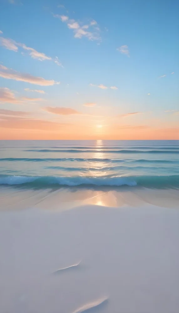 A Beach With White Sand And A Calm Turquoise Sea Under A Pastel Colored Sky At Sunset 3 F88d