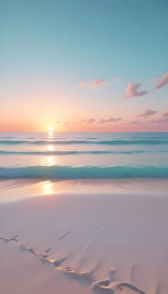 A Beach With White Sand And A Calm Turquoise Sea Under A Pastel Colored Sky At Sunset 7 6303