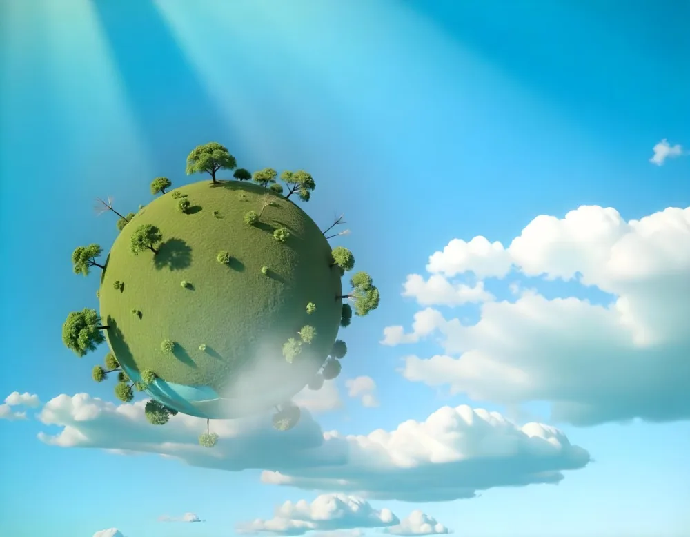 A Blue Earth With Trees On Top Of Clouds Blue Sky With Sun Rays Bright Colors Detailed High Resolution Global Warming Concept 20 4eec