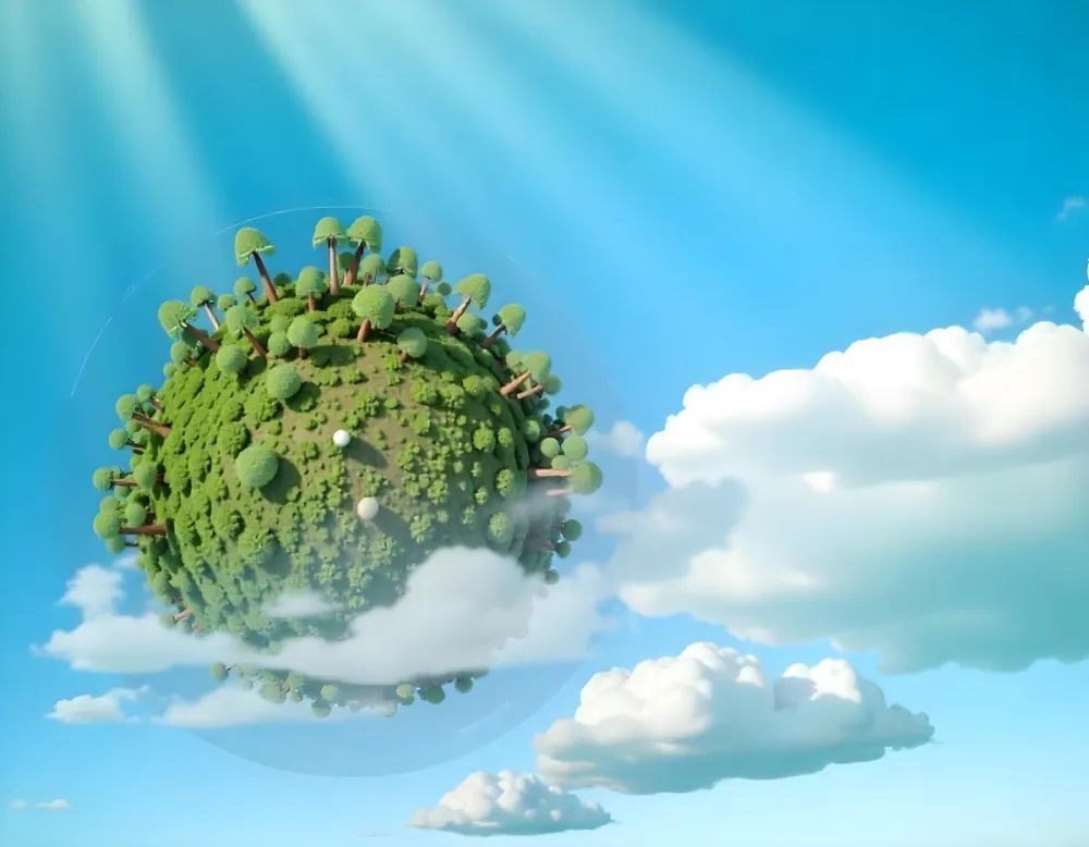A Blue Earth With Trees On Top Of Clouds Blue Sky With Sun Rays Bright Colors Detailed High Resolution Global Warming Concept 33 Dc95