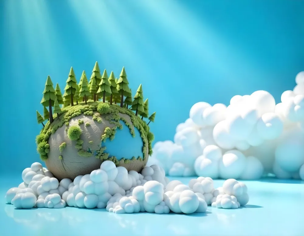 A Blue Earth With Trees On Top Of Clouds Blue Sky With Sun Rays Bright Colors Detailed High Resolution Global Warming Concept 36 5ad3