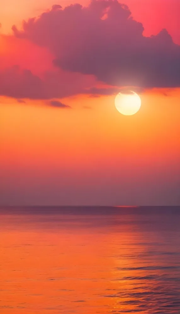 A Dramatic Sunset Over The Ocean With A Large Sun Partially Obscured By Clouds And A Smaller Sun Or Moon Reflection In The Water Below Featuring A Vibrant Orange Sky And Stormy Waves In The Foreground 7 7768