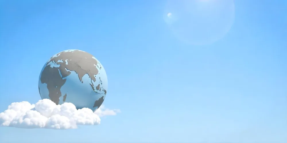 A Globe On Top Of A Cloud In A Blue Sky The Earth Is Seen From Space With Clouds And Continents 6 F682