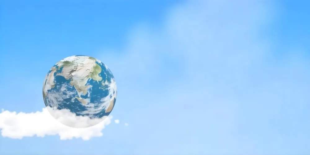 A Globe On Top Of A Cloud In A Blue Sky The Earth Is Seen From Space With Clouds And Continents 8 5703