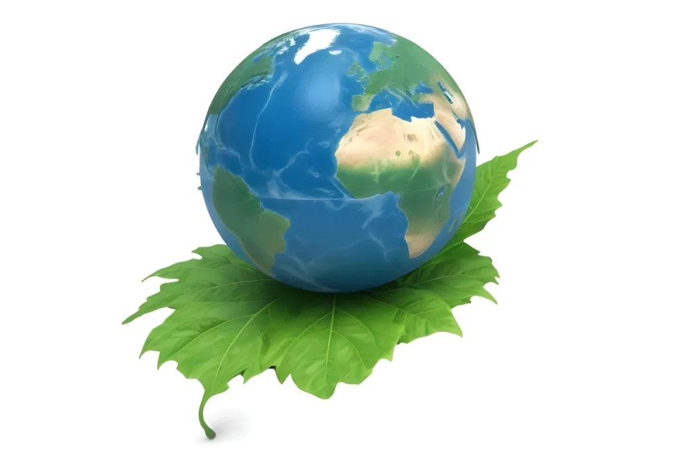 A Globe On Top Of A Green Leaf The Globe Shows The Continents And Oceans The Leaf Has Visible Veins Green Background 5 565b