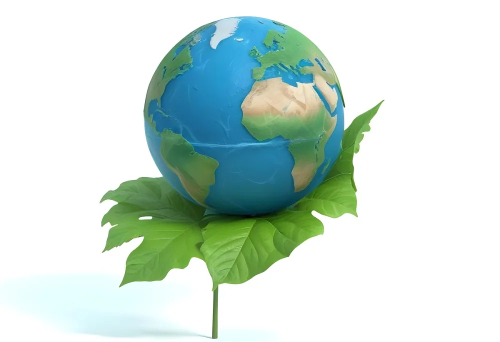 A Globe On Top Of A Green Leaf The Globe Shows The Continents And Oceans The Leaf Has Visible Veins Green Background 6 0f55