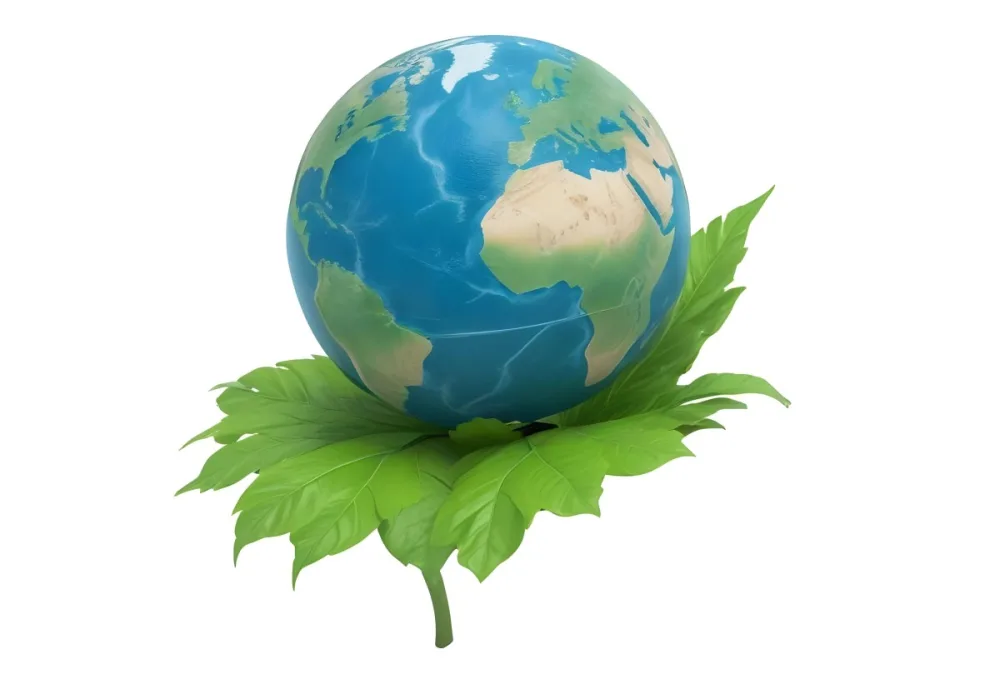 A Globe On Top Of A Green Leaf The Globe Shows The Continents And Oceans The Leaf Has Visible Veins Green Background 7 6c2e