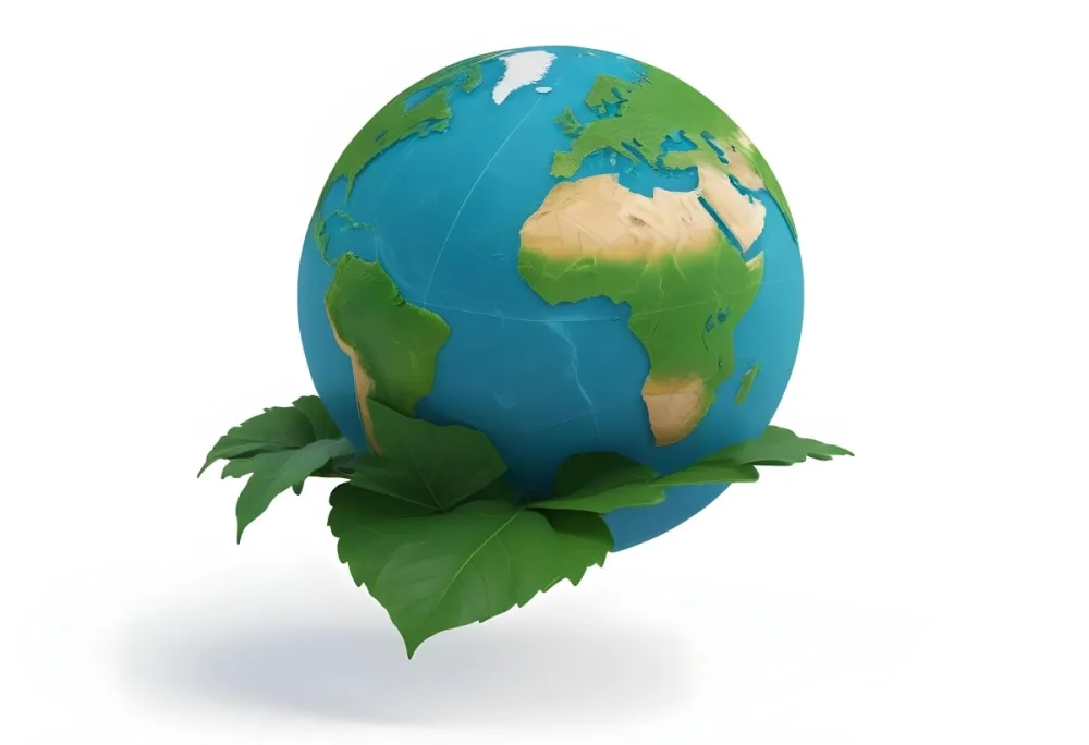 A Globe On Top Of A Green Leaf The Globe Shows The Continents And Oceans The Leaf Has Visible Veins Green Background 8 7112