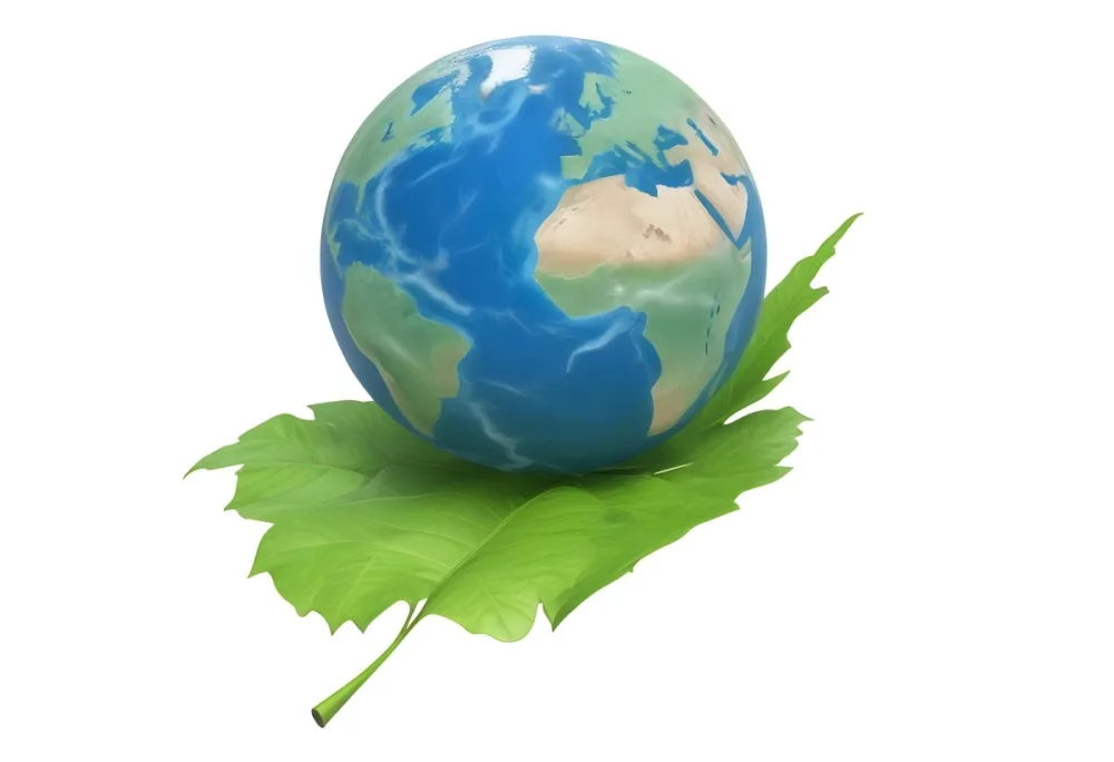 A Globe On Top Of A Green Leaf The Globe Shows The Continents And Oceans The Leaf Has Visible Veins Green Background 9 E671