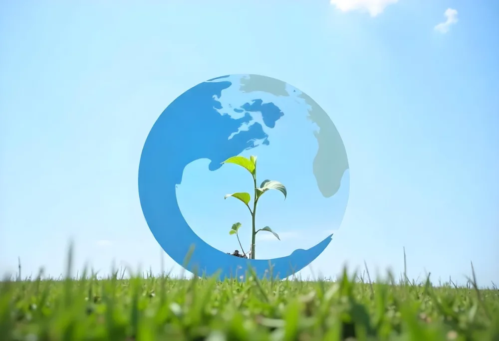 A Globe With A Plant Growing Inside On A Green Grass Field With A Clear Blue Sky In The Background Symbolizing Environmental Conservation And Sustainability 8 Dae0