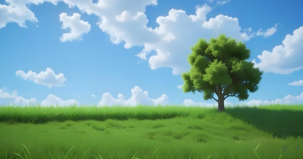 A Green Field With Grass And A Tree On A Sunny Day Blue Sky With Some Clouds In The Background 18 2d5a