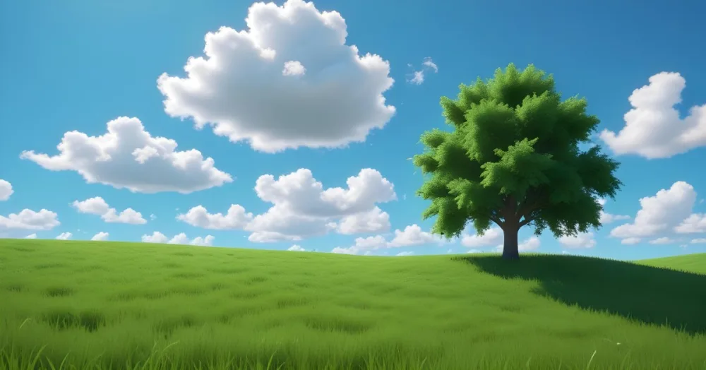 A Green Field With Grass And A Tree On A Sunny Day Blue Sky With Some Clouds In The Background 19 7a37