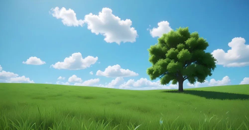 A Green Field With Grass And A Tree On A Sunny Day Blue Sky With Some Clouds In The Background 22 1c2d