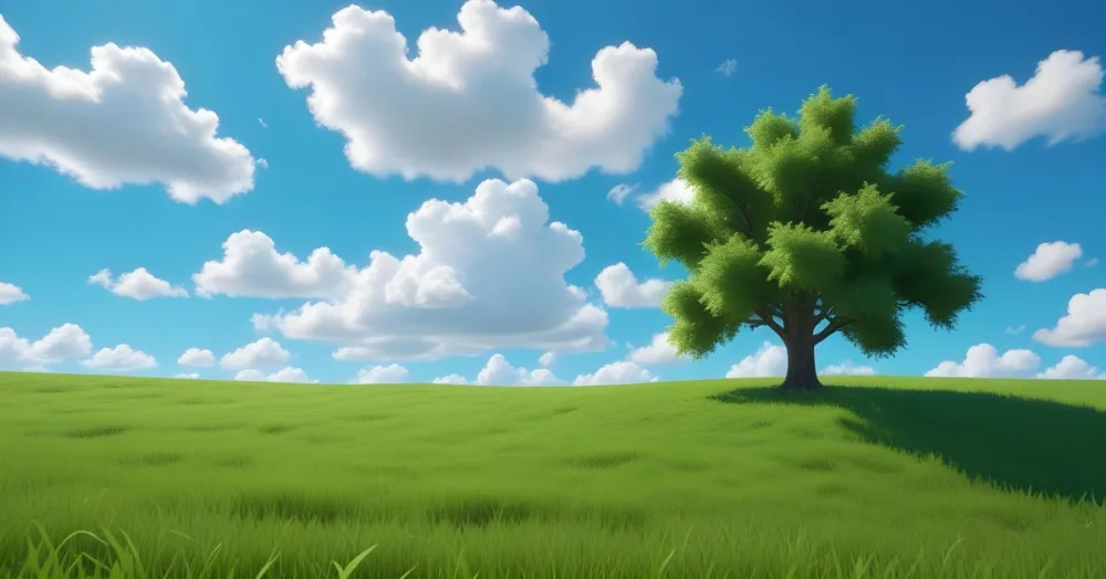 A Green Field With Grass And A Tree On A Sunny Day Blue Sky With Some Clouds In The Background 24 4238