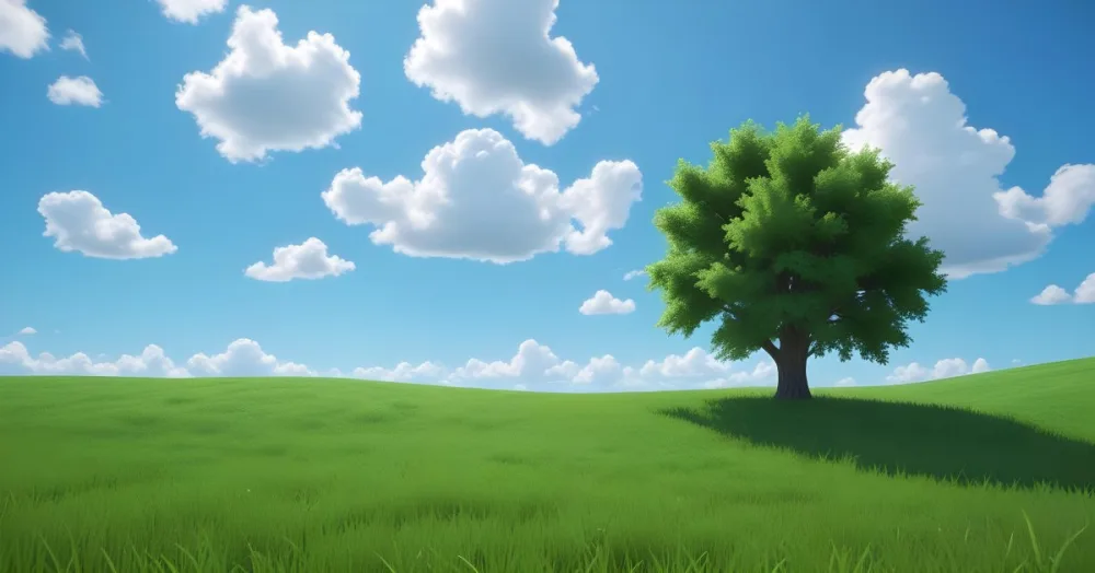 A Green Field With Grass And A Tree On A Sunny Day Blue Sky With Some Clouds In The Background 32 C22f