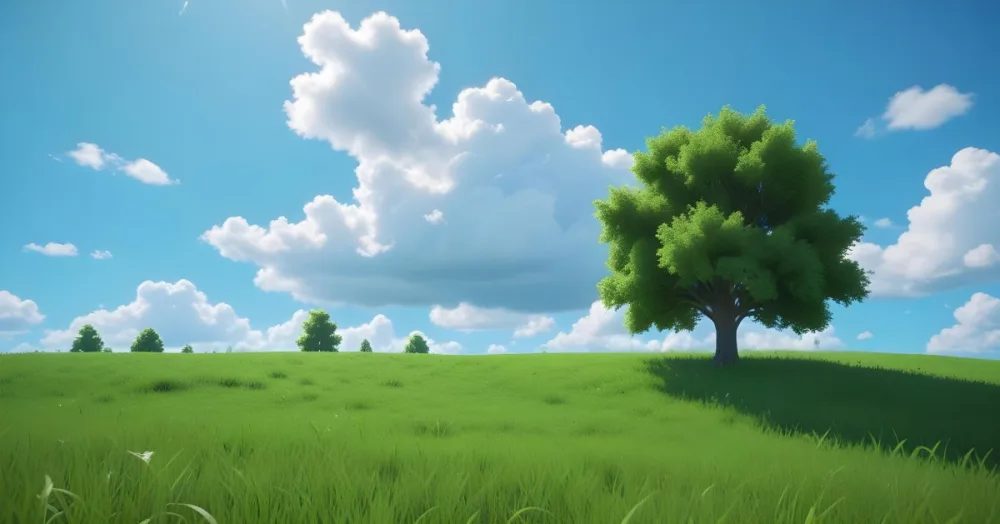 A Green Field With Grass And A Tree On A Sunny Day Blue Sky With Some Clouds In The Background 33 8d02