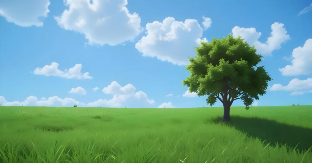 A Green Field With Grass And A Tree On A Sunny Day Blue Sky With Some Clouds In The Background 34 E7ce